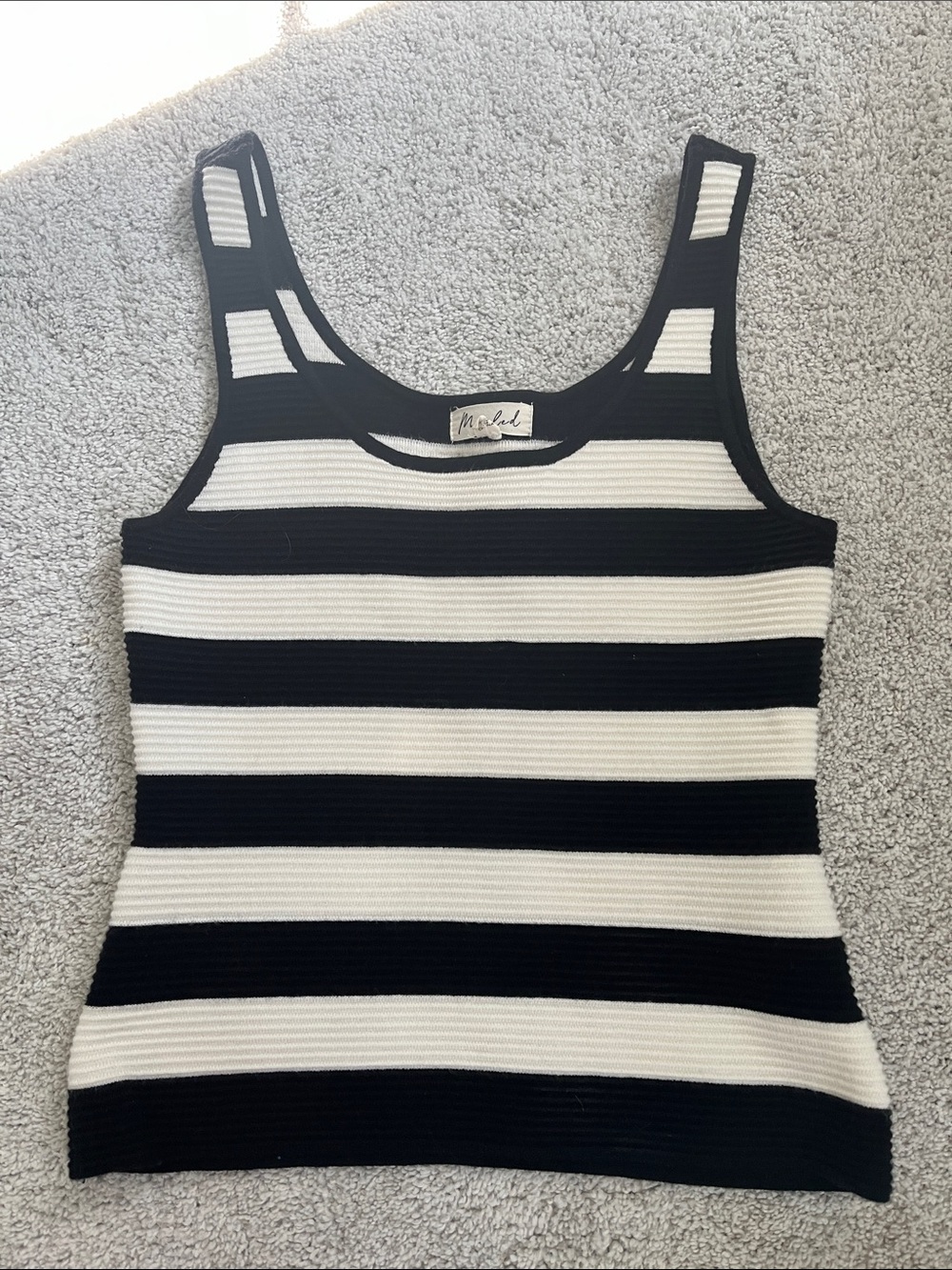 Marled Black and White Striped Ribbed Tank